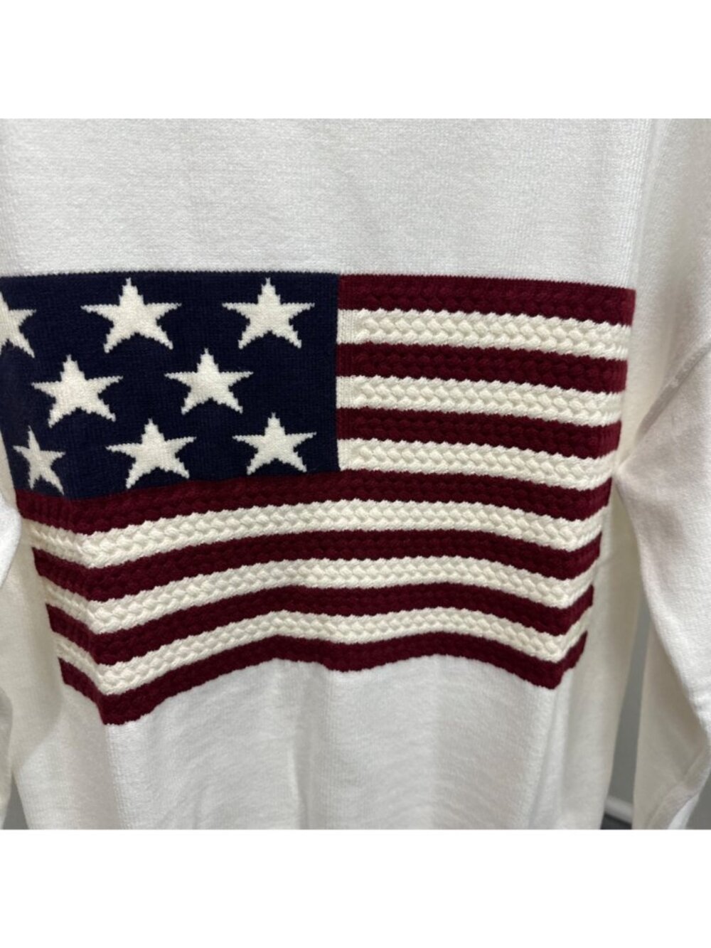 Pink Lily White American Flag Knit Textured Knit Pullover Sweater Womens Small - Picture 3 of 8